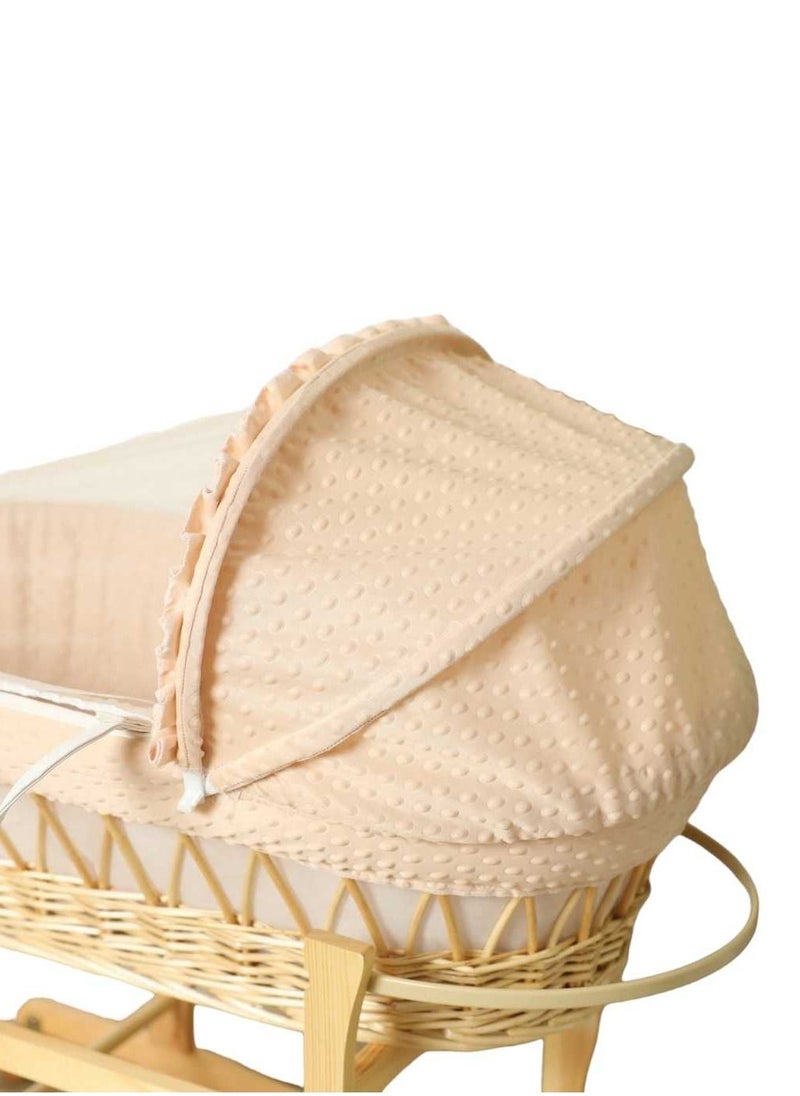 BABYCARA - 2 in 1 Infant Wicker Moses Basket Waffle Bedding Cot and  Rocking Stand with Wheels For Newborn - Image 1