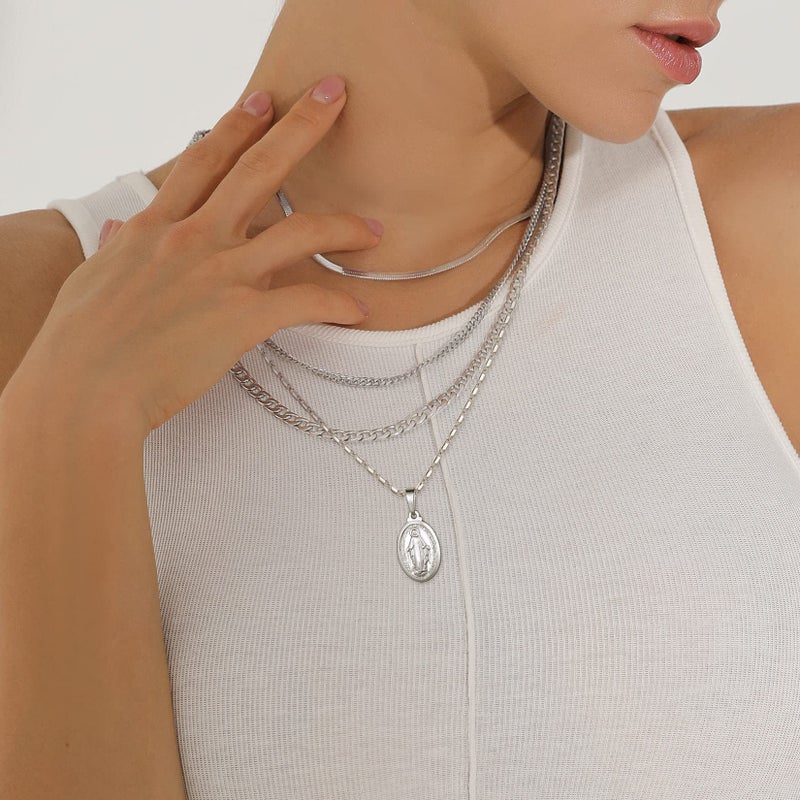 U7 Catholic Gift Platinum Plated Oval Lady of Guadalupe Miraculous Medal Pendant Virgin Mary Necklace, Chain 22" - Image 2