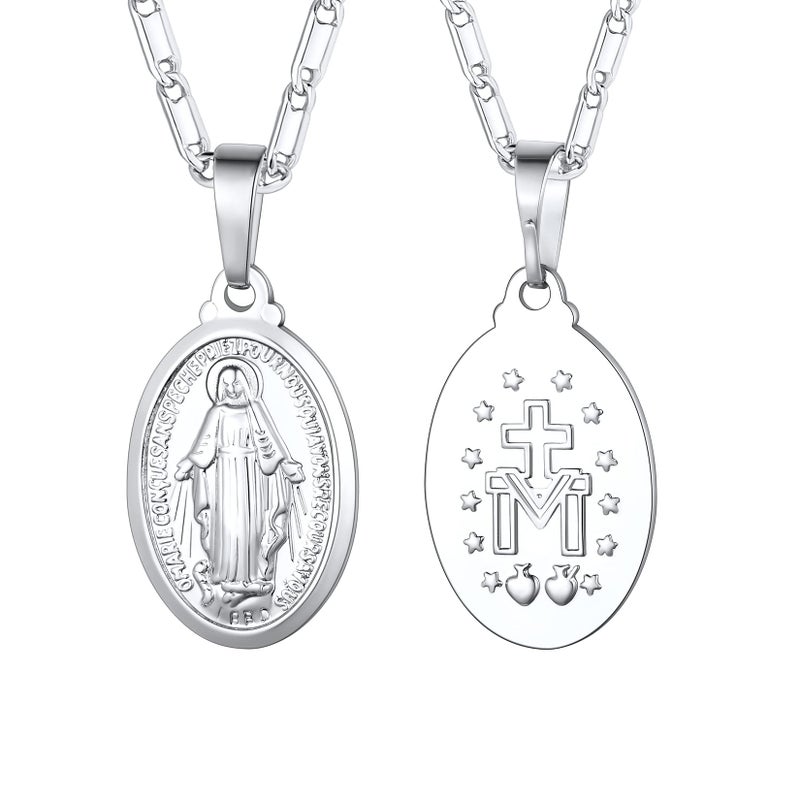 U7 Catholic Gift Platinum Plated Oval Lady of Guadalupe Miraculous Medal Pendant Virgin Mary Necklace, Chain 22" - Image 1
