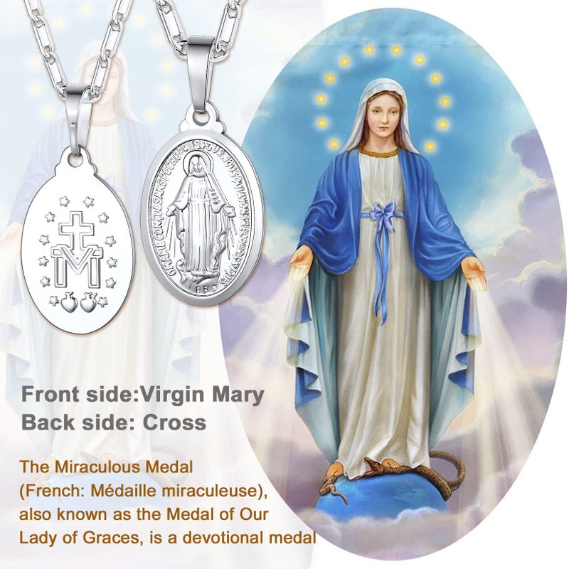 U7 Catholic Gift Platinum Plated Oval Lady of Guadalupe Miraculous Medal Pendant Virgin Mary Necklace, Chain 22" - Image 4