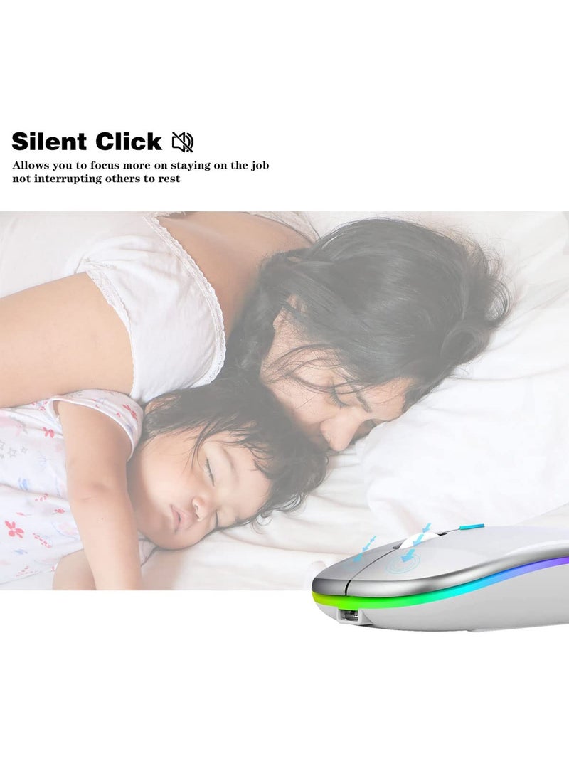 LED Wireless Mouse Rechargeable Slim Silent Mouse 2.4G Portable Mobile Optical Office Mouse with USB & Type-c Receiver for Notebook, PC, Laptop, Computer, Desktop  - Image 5