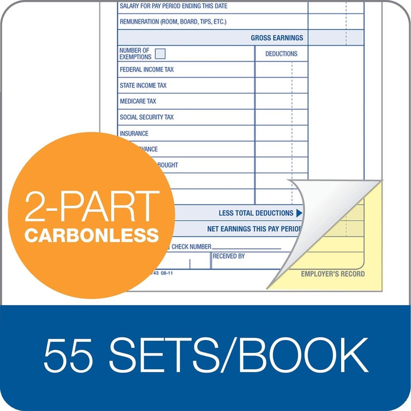 Adams Employee Payroll Record Book - 4.19 x 7.19 Inches, White and Canary, 2-Part, 55 Sets (D4743) - Image 4