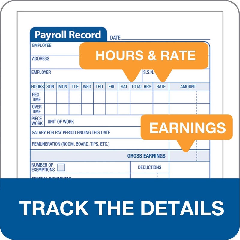 Adams Employee Payroll Record Book - 4.19 x 7.19 Inches, White and Canary, 2-Part, 55 Sets (D4743) - Image 5