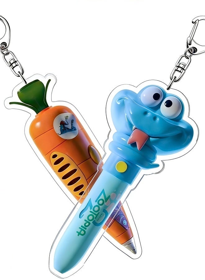 Cute Carton Keychain Pens 2 Packs of Cartoon Carrot and Snake Shape Ballpoint Pens Cute Character Keychain Writing Tools and Keychains - Image 2