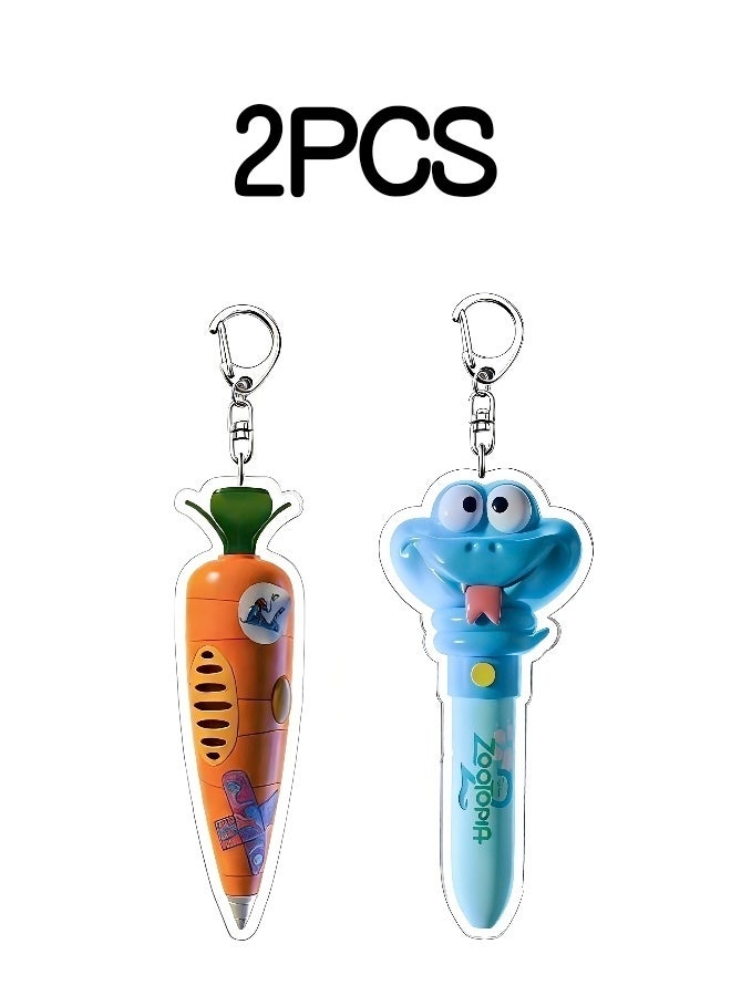 Cute Carton Keychain Pens 2 Packs of Cartoon Carrot and Snake Shape Ballpoint Pens Cute Character Keychain Writing Tools and Keychains - Image 1