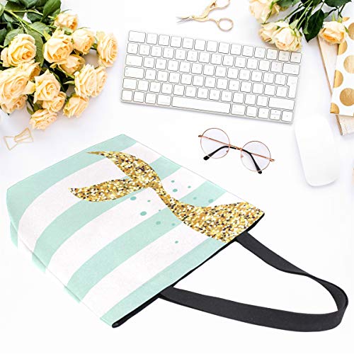 Naanle Mermaid Canvas Tote Bag Large Women Casual Shoulder Bag Handbag, Mermaid Tail Stripe Reusable Multipurpose Heavy Duty Shopping Grocery Cotton Bag for Outdoors. - Image 4
