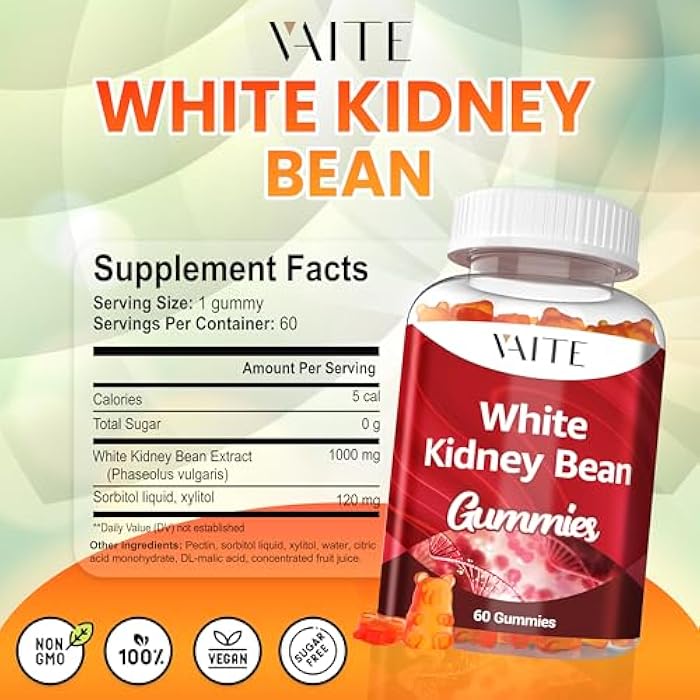 VAITE White Kidney Bean Extract 1000mg Supplement – Antioxidant Support & Daily Energy, Plant-Based Fiber from Kidney Beans, Vegan, Non-GMO, Gluten-Free, No Artificial Flavors, 60 Gummies for Men & Women - Image 3