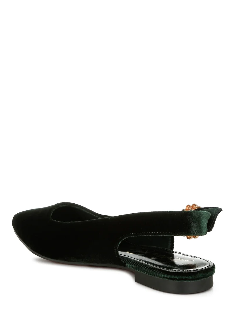 London Rag Velvet Slingback Flat Sandals in Green