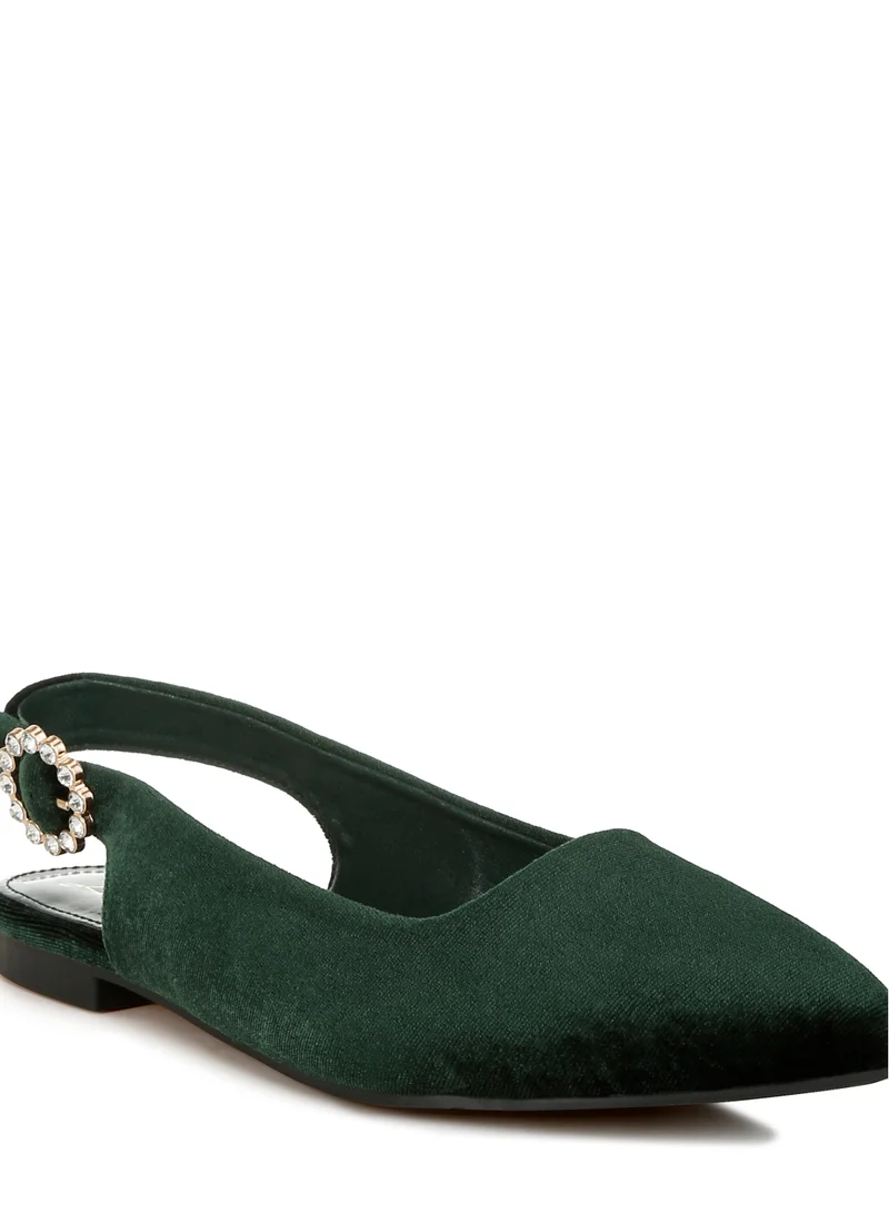 London Rag Velvet Slingback Flat Sandals in Green