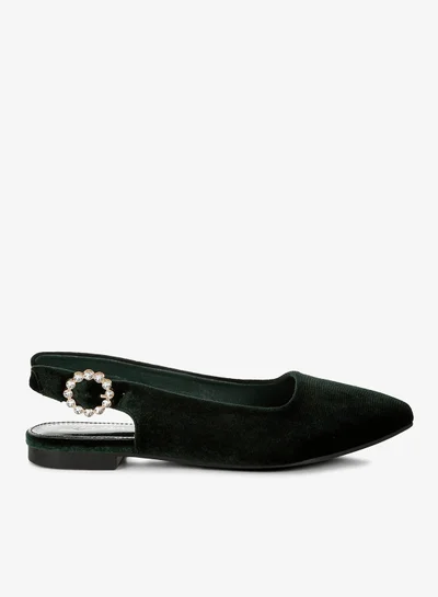 London Rag Velvet Slingback Flat Sandals in Green