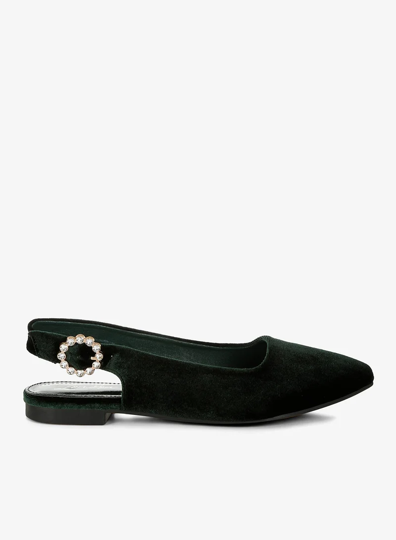 Velvet Slingback Flat Sandals in Green