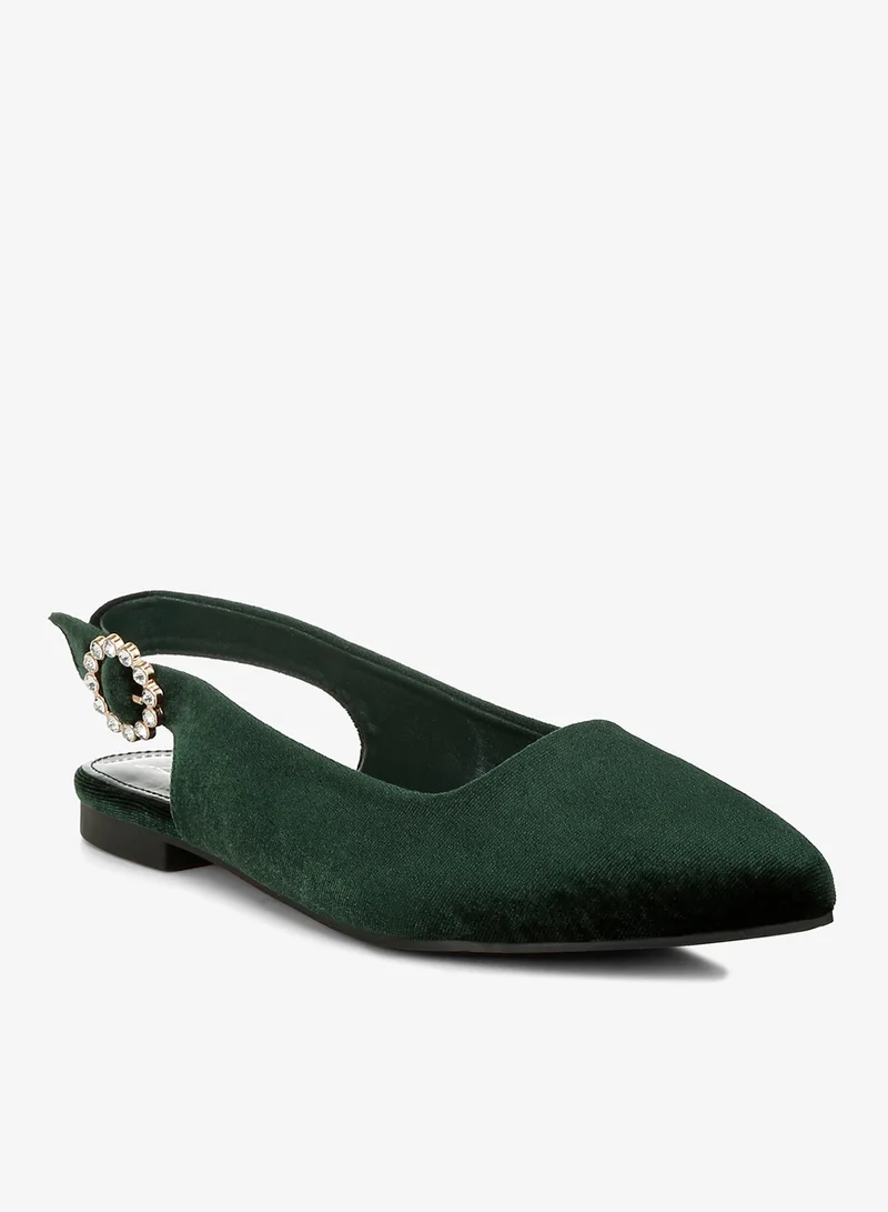 London Rag Velvet Slingback Flat Sandals in Green