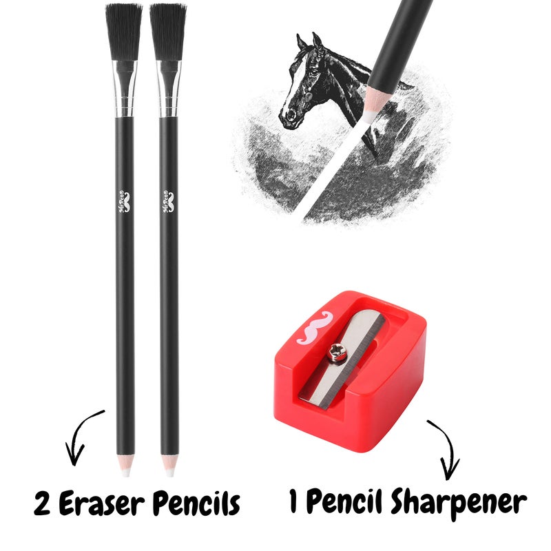 Mr. Pen- Eraser Pencil with Brush, 3 pcs, 2 Eraser Pencils with Brush and 1 Sharpener, Pencil Brush Eraser, Pencil Eraser with Brush, Eraser Pencils for Artists, Eraser Pencils for Drawing - Image 2