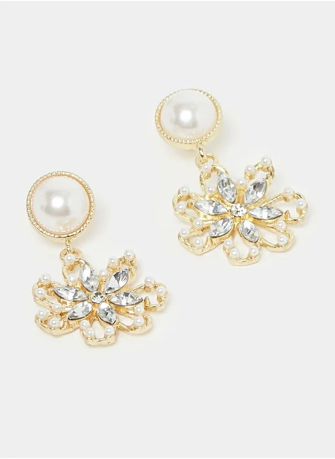 Styli Pearl Rhinestone Dangle Earrings