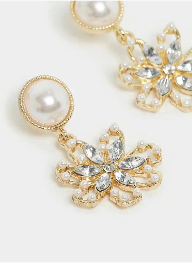 Styli Pearl Rhinestone Dangle Earrings