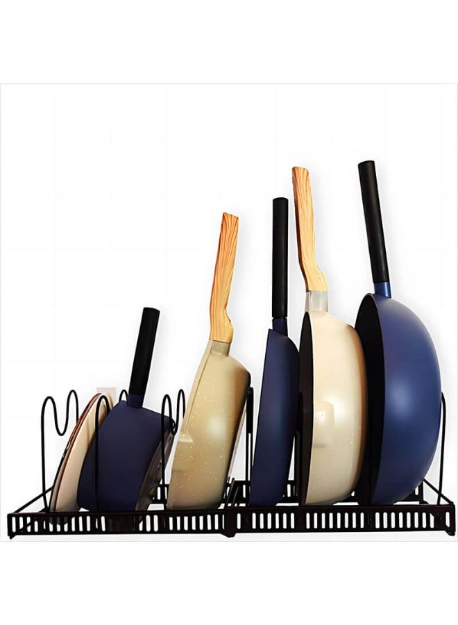 Expandable Pot and Pan Organizer Rack for Kitchen Cabinet – Adjustable Pan Holder - Image 1