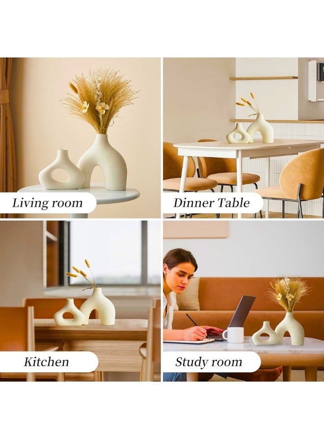 Chase Up White Ceramic Donut Vase Set of 2 for Modern Home Decor, Minimalist Round Vase for Centerpieces, Unique Neutral Boho Vase for Living Room, TV Stand, Dining Room, Dinner Table Decoration - Image 3