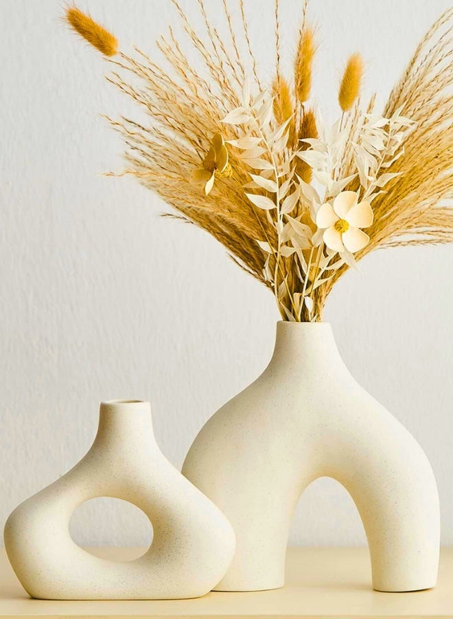 Chase Up White Ceramic Donut Vase Set of 2 for Modern Home Decor, Minimalist Round Vase for Centerpieces, Unique Neutral Boho Vase for Living Room, TV Stand, Dining Room, Dinner Table Decoration - Image 2