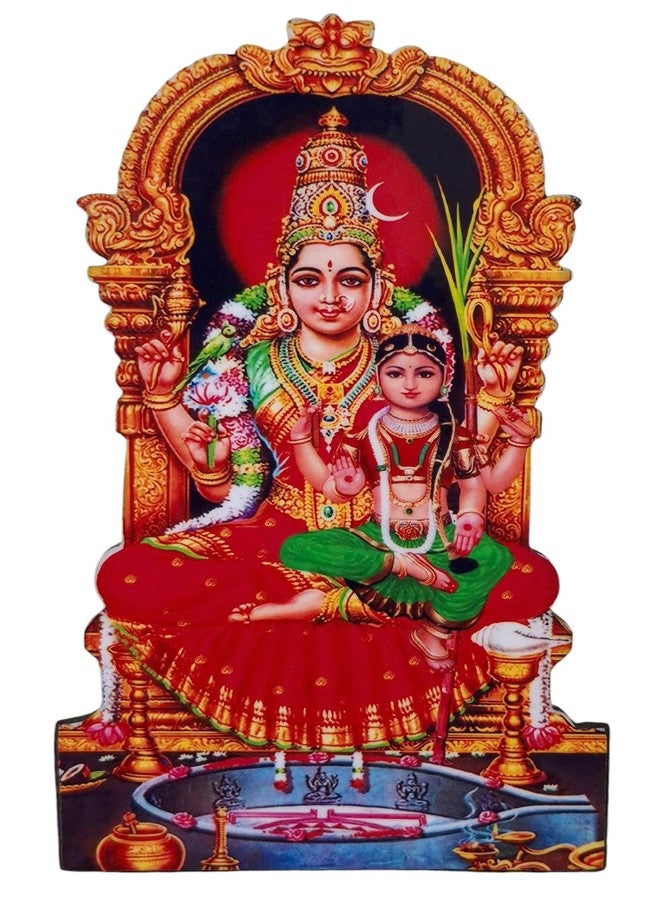 Vils [Very Big] Goddess Shri Kanchi Kamashi & Bala Tripura Sundari Divine Holy Blessing Wood Plastic Photo Frame Cutout with Backstand for Pooja/Gift (Size: 6.5 inch X 12 inch) - Image 1