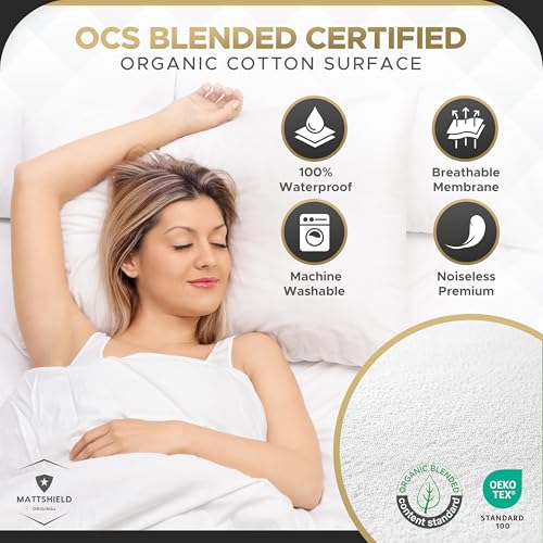 MATTSHIELD ORIGINAL MATTSHIELD Maximum 3-Piece Kit - Waterproof Organic Cotton Terry Mattress Protector Queen + 2 Pillow Protectors - Fitted with Stretchable Pockets - Skin-Friendly, Breathable Mattress Cover - Image 4
