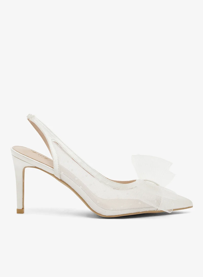 Ginger High Heel Mesh Sling Back Pumps With Bow Detail