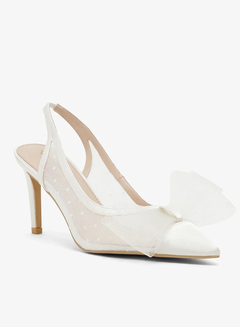 Ginger High Heel Mesh Sling Back Pumps With Bow Detail