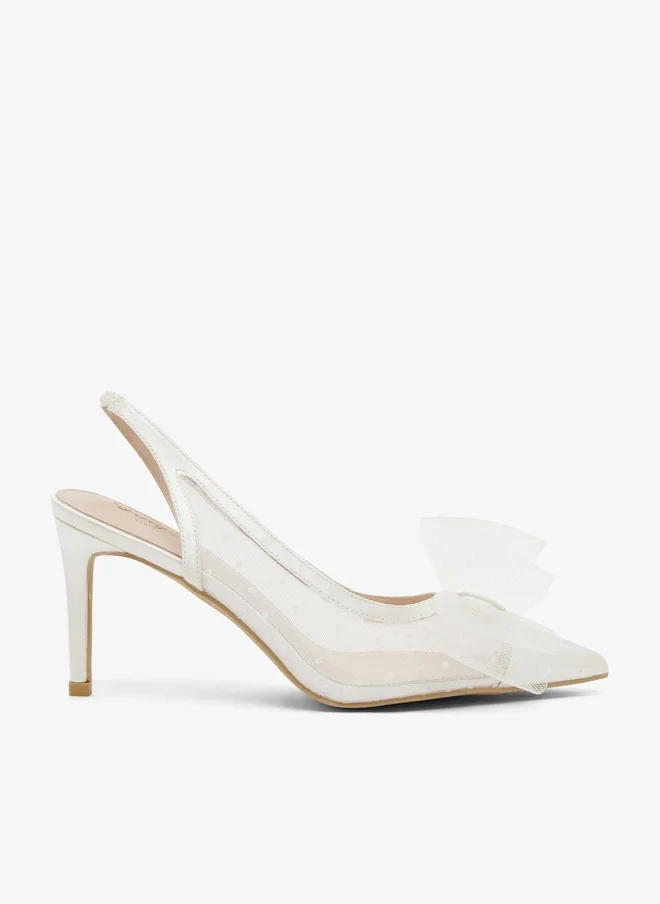 Ginger High Heel Mesh Sling Back Pumps With Bow Detail