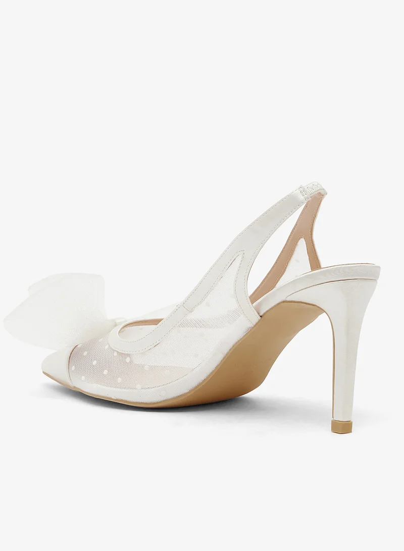 Ginger Cream High Heel Mesh Sling Back Pumps With Bow Detail for Women | Best Price UAE
