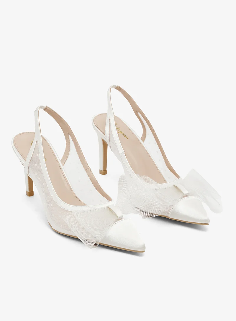 Ginger Cream High Heel Mesh Sling Back Pumps With Bow Detail for Women | Best Price UAE