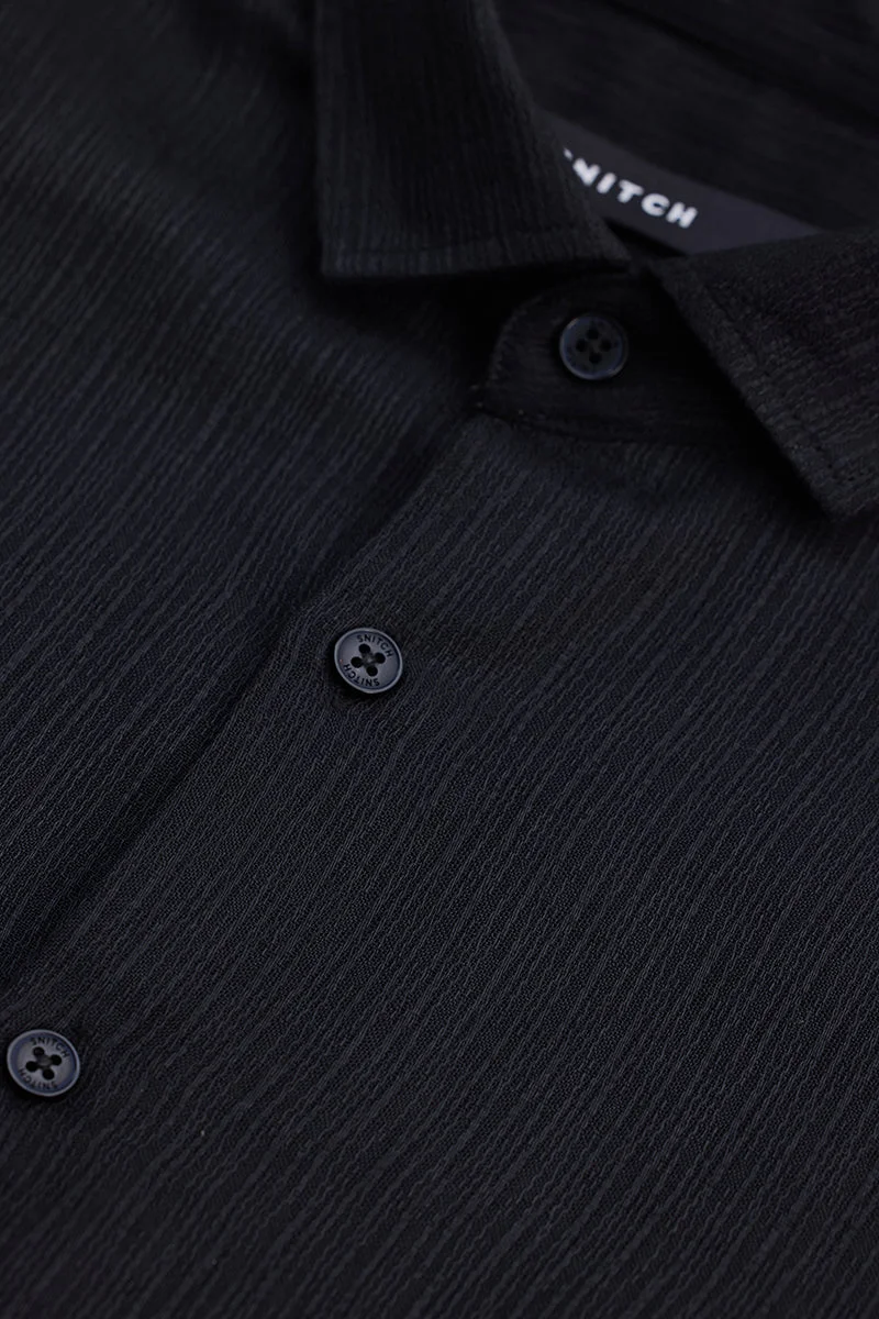 SNITCH Black Textured Long Sleeve Slim Fit Casual Shirt