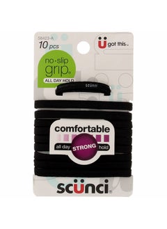 Scunci All Day Hold No-Slip Grip Black Elastics, 10 Count (Pack Of 2)  - Image 1