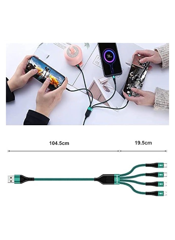 كابل شحن متعدد، [3A 1.2M] سلك شاحن USB مجدول 4 في 1 من النايلون مع 2 منفذ شحن سريع Micro USB+2 نوع C، لهاتف iPhone 15، وSamsung Galaxy S23 S21 S9، وNexus، وLG، وXiaomi، وHuawei، وSony، وPS4 - Image 2