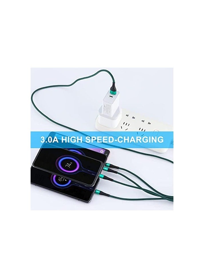 كابل شحن متعدد، [3A 1.2M] سلك شاحن USB مجدول 4 في 1 من النايلون مع 2 منفذ شحن سريع Micro USB+2 نوع C، لهاتف iPhone 15، وSamsung Galaxy S23 S21 S9، وNexus، وLG، وXiaomi، وHuawei، وSony، وPS4 - Image 3