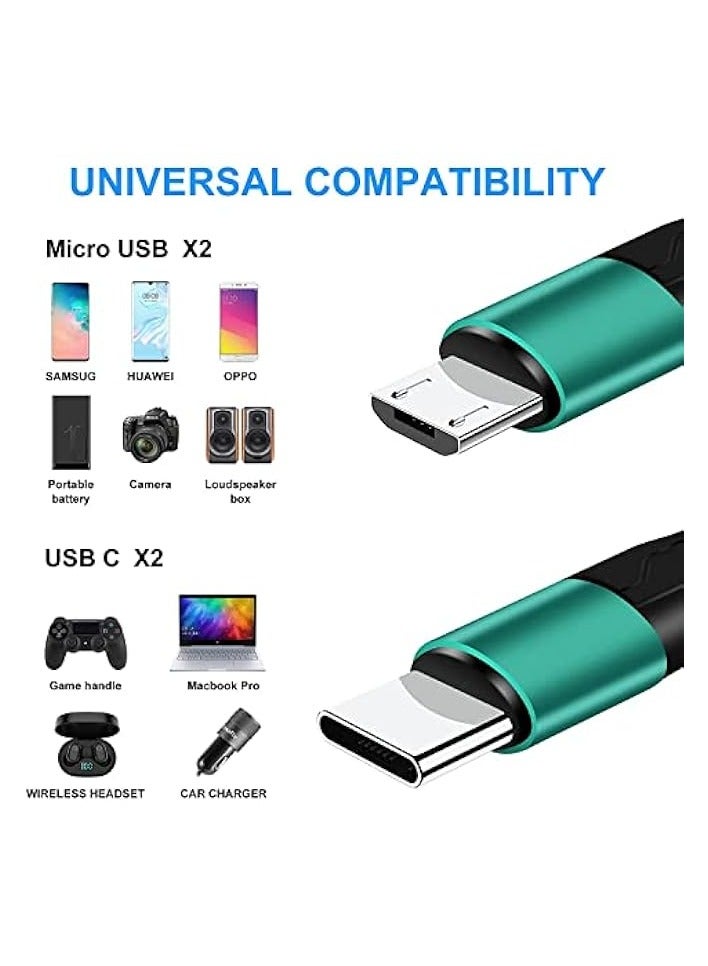 كابل شحن متعدد، [3A 1.2M] سلك شاحن USB مجدول 4 في 1 من النايلون مع 2 منفذ شحن سريع Micro USB+2 نوع C، لهاتف iPhone 15، وSamsung Galaxy S23 S21 S9، وNexus، وLG، وXiaomi، وHuawei، وSony، وPS4 - Image 5