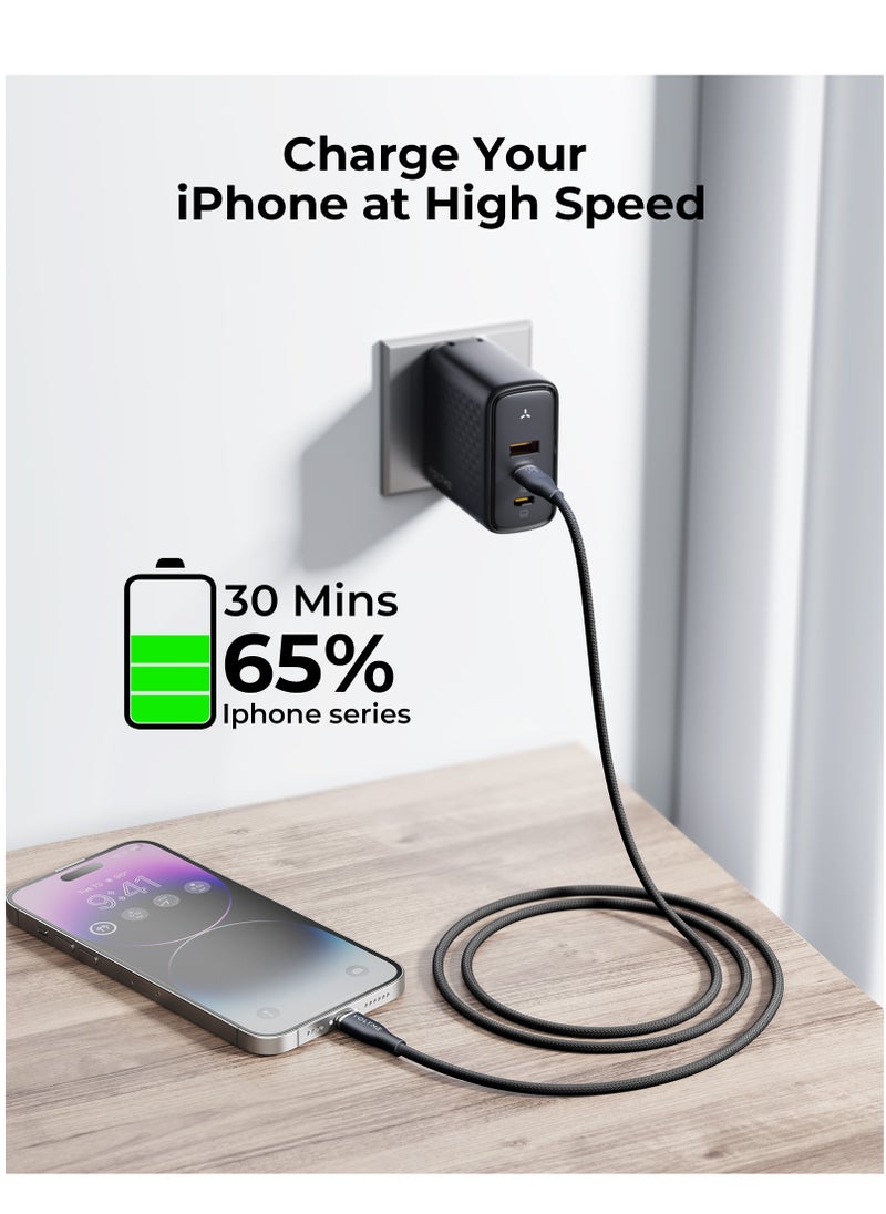 VOLTME - USB C to Lightning Cable, PD 30W Powerlink RUGG Double Nylon Braided Fast Charging Cord (2.0m/6.6ft), USB 2.0 with 480Mbps Data Transfer Speed, Compatible with iPhone 14/14 Plus/14 Pro/14 Pro Max/iPhone 13/12/11/XS/Pro Max/Pro/Mini/SE, iPad 9, and More Devices (Black) - Image 1