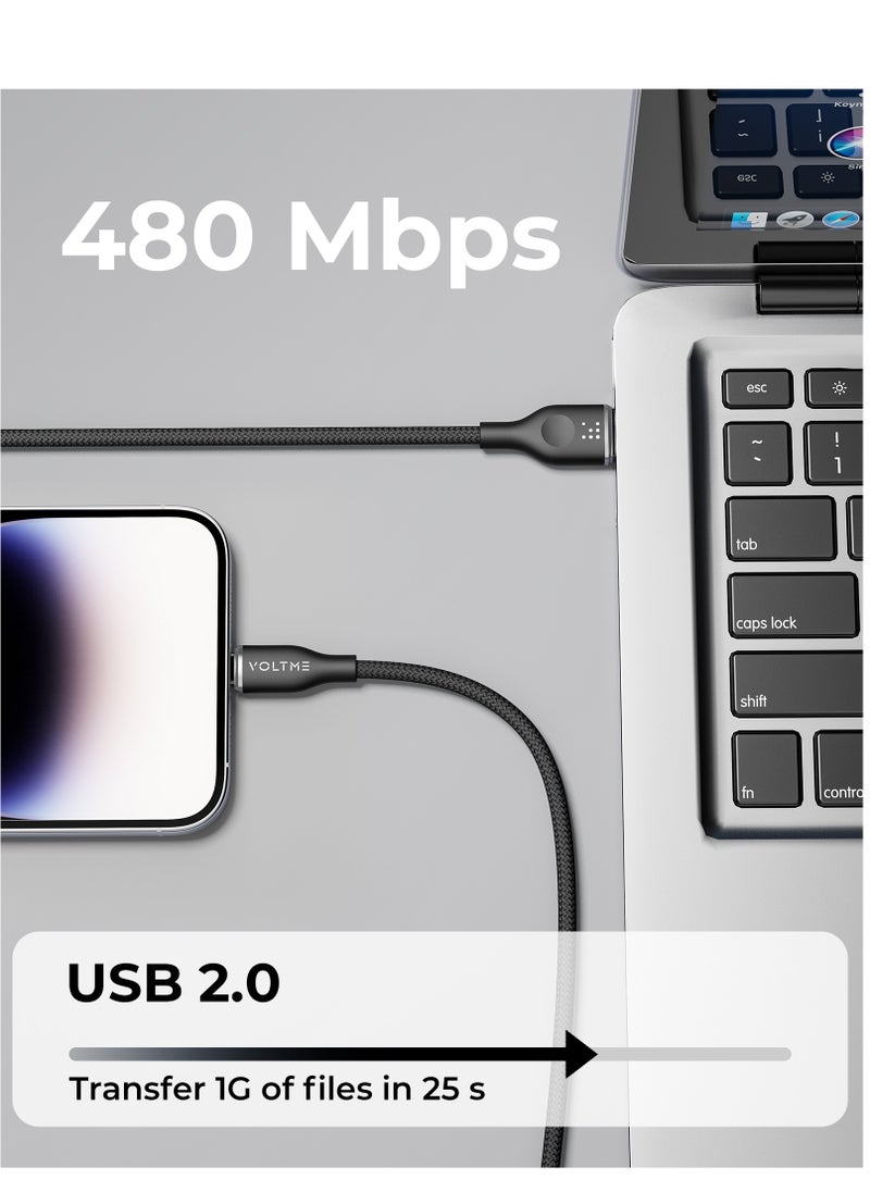 VOLTME - USB C to Lightning Cable, PD 30W Powerlink RUGG Double Nylon Braided Fast Charging Cord (2.0m/6.6ft), USB 2.0 with 480Mbps Data Transfer Speed, Compatible with iPhone 14/14 Plus/14 Pro/14 Pro Max/iPhone 13/12/11/XS/Pro Max/Pro/Mini/SE, iPad 9, and More Devices (Black) - Image 1