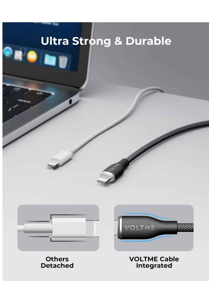 VOLTME - USB C to Lightning Cable, PD 30W Powerlink RUGG Double Nylon Braided Fast Charging Cord (2.0m/6.6ft), USB 2.0 with 480Mbps Data Transfer Speed, Compatible with iPhone 14/14 Plus/14 Pro/14 Pro Max/iPhone 13/12/11/XS/Pro Max/Pro/Mini/SE, iPad 9, and More Devices (Black) - Image 1