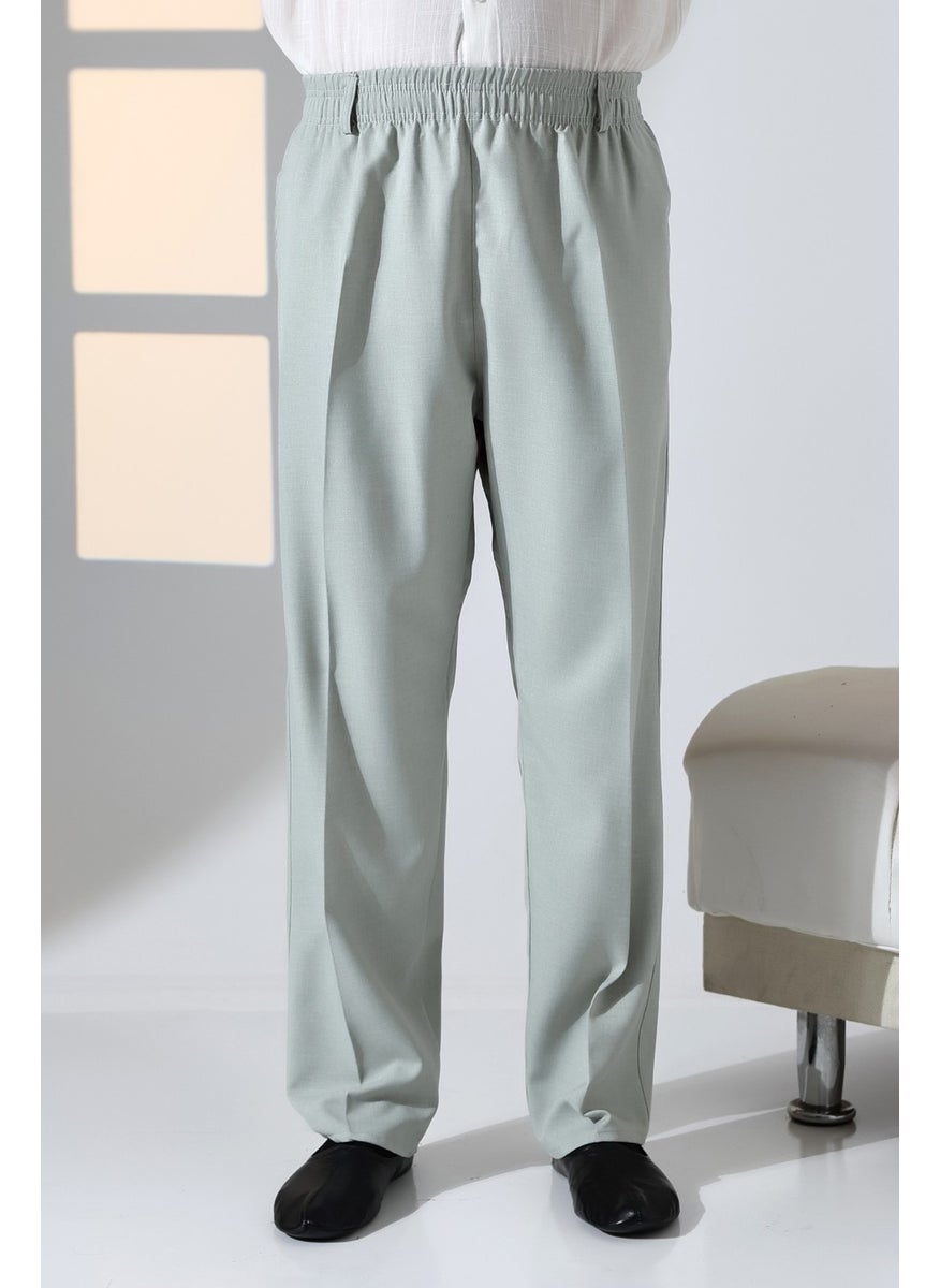 İhvan Online - Ihvan Online Men's Casual Cut Elastic Waist Pocket Hajj and Umrah Fabric Shalwar Pants - Aqua Green (Isr) - Image 1