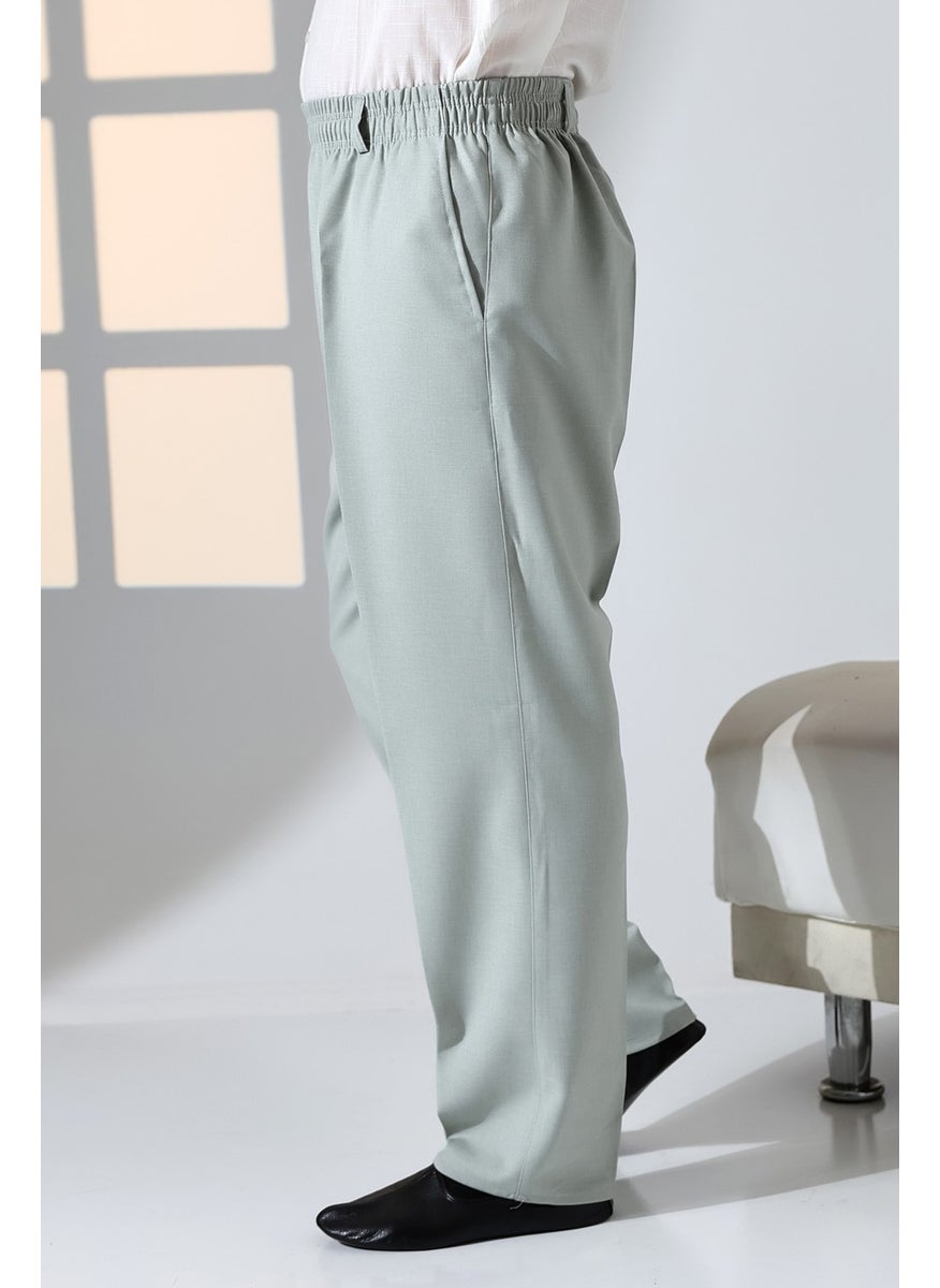 İhvan Online - Ihvan Online Men's Casual Cut Elastic Waist Pocket Hajj and Umrah Fabric Shalwar Pants - Aqua Green (Isr) - Image 1