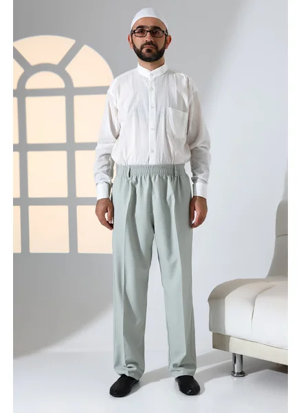 İhvan Online Ihvan Online Men's Casual Cut Elastic Waist Pocket Hajj and Umrah Fabric Shalwar Pants - Aqua Green (Isr)