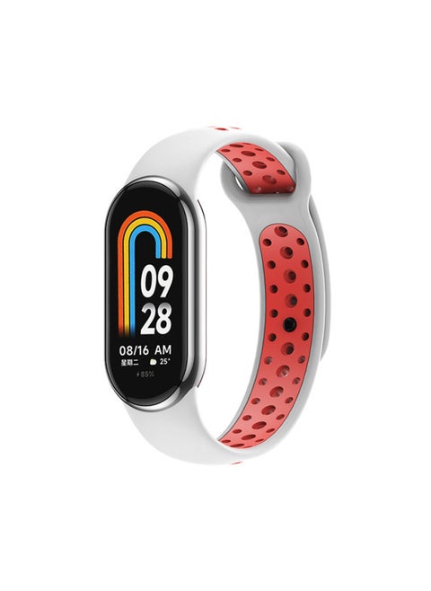 Suitable For Mi Band 9 Strap Mi Band Nike Double Color Hole Strap Mi Band 8 Split Wristband-Color:White Red-Specifications:M 8/9