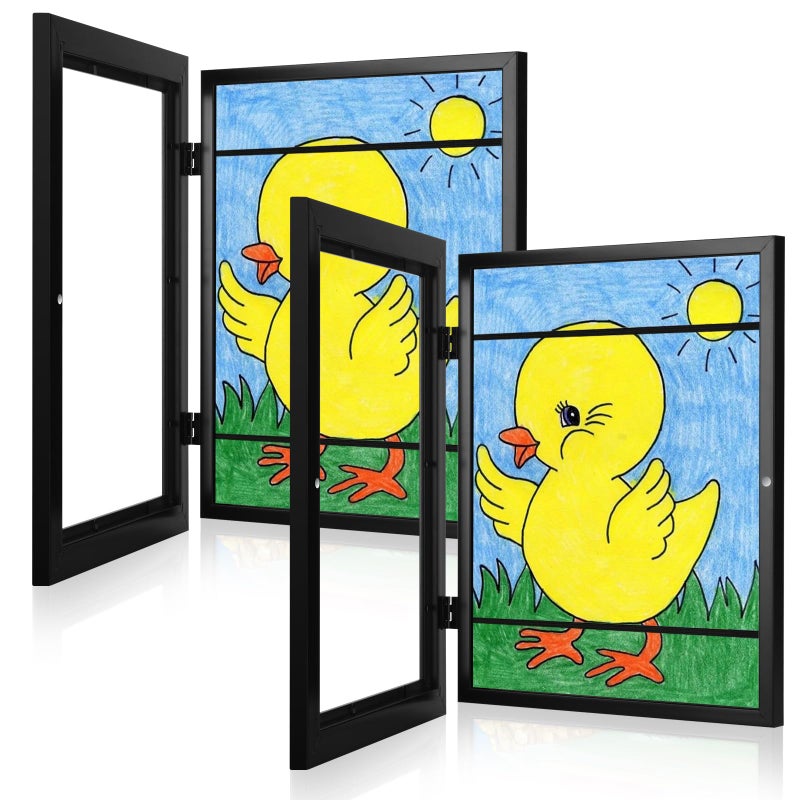 2Pack Kids Frames 85x11 Front Opening Kids Artwork Frames Changeable Black Artwork Display Storage Frame for Wall Holds 50 Pcs for 3D Picture Crafts Children Drawing Hanging Art Portfolio