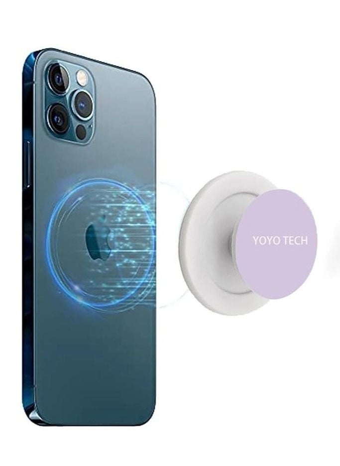 YoYoTech POP MAG Grip Magnetic Phone Holder for Phone and Tablets with Expanding Kickstand Function Swappable Top Magnetic Mobile Phone Holder Purple  - Image 1