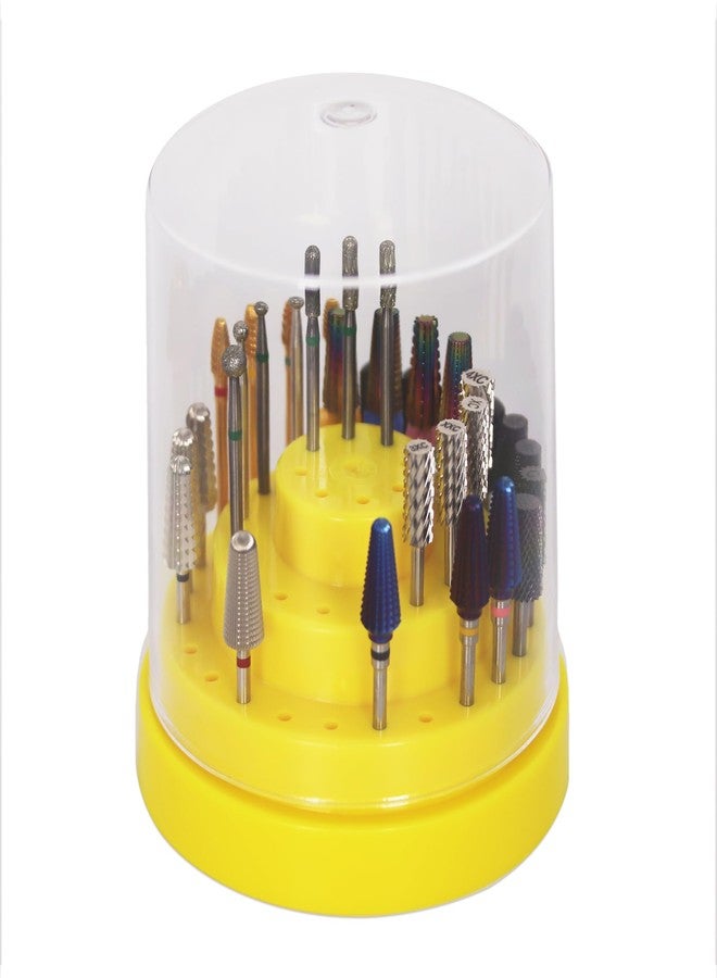 PANA Round Cake Tier Nail Drill Bit Holder Display Organizer Case - Dustproof Carbide Bit Storage Container Box For Manicure Tools Nail Salon - 48 Holes Yellow (Drill Bits Not Included) - Image 1