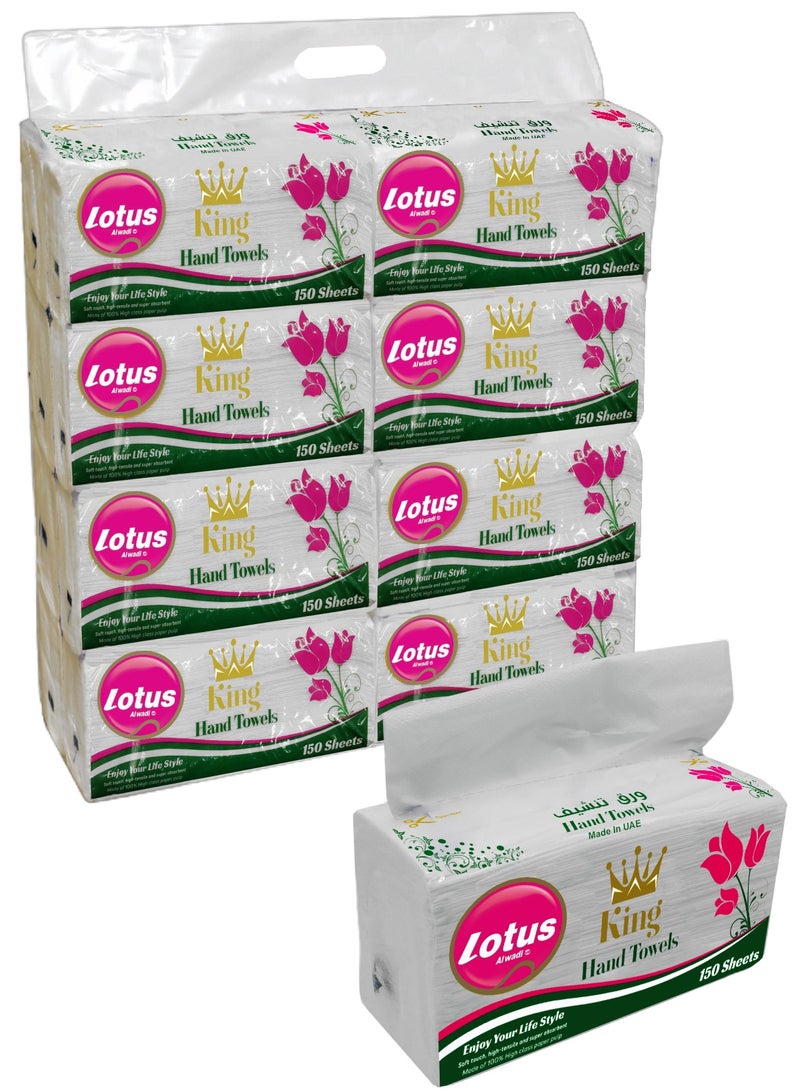 Lotus Alwadi 150-Sheet 1 Ply, Pack Of 16  VIP King Interfold Hand Tissue, 34GSM(Thickness), White, 24x21cm, lotus Alwadi  - Image 1
