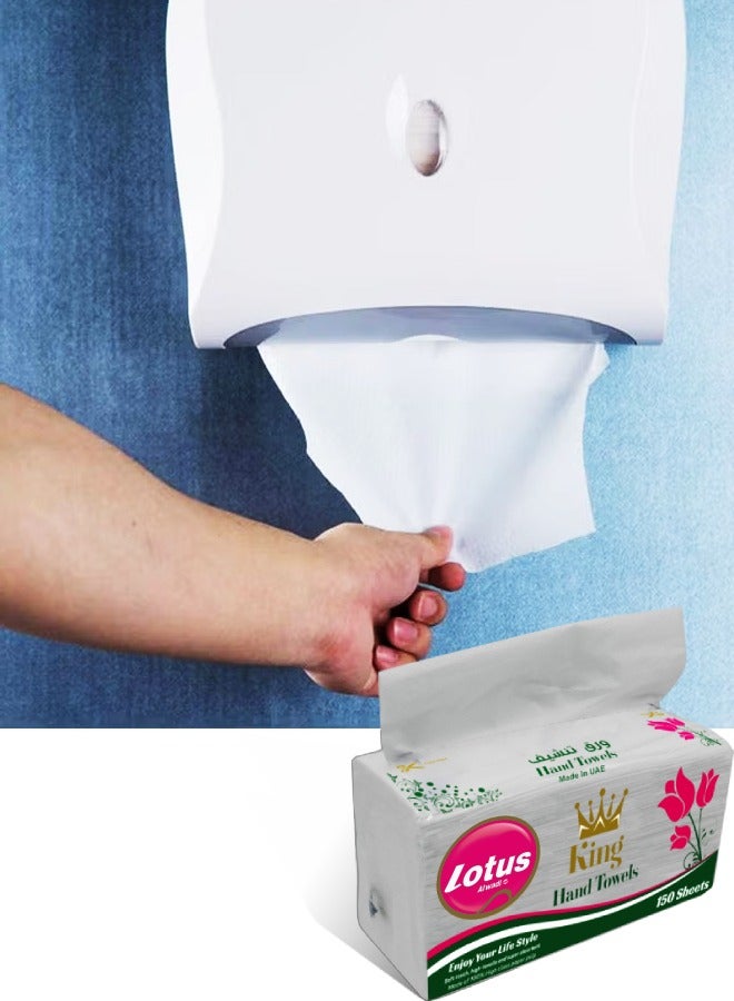 Lotus Alwadi 150-Sheet 1 Ply, Pack Of 16  VIP King Interfold Hand Tissue, 34GSM(Thickness), White, 24x21cm, lotus Alwadi  - Image 5