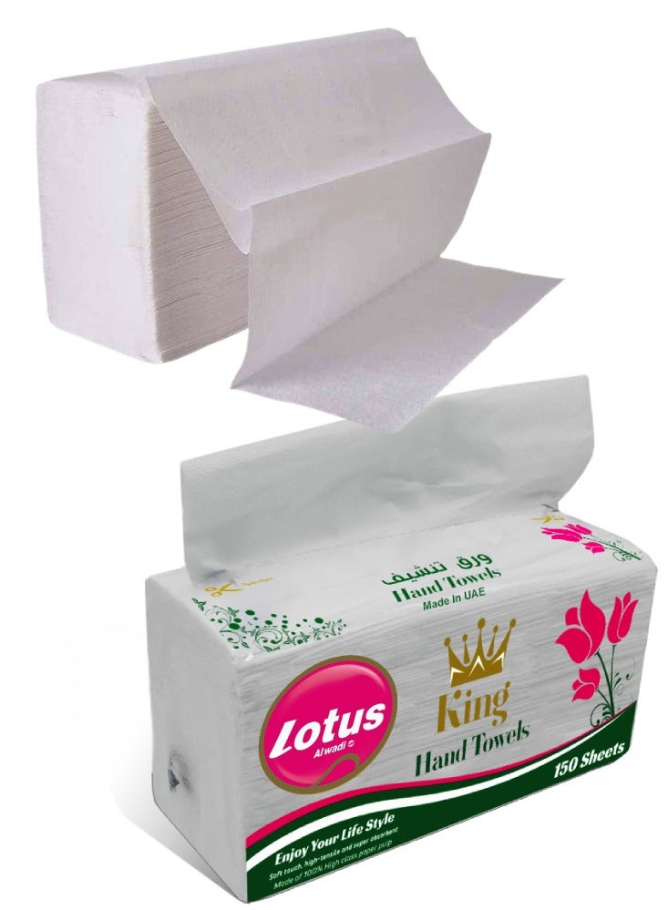 Lotus Alwadi 150-Sheet 1 Ply, Pack Of 16  VIP King Interfold Hand Tissue, 34GSM(Thickness), White, 24x21cm, lotus Alwadi  - Image 3