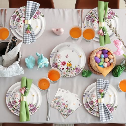 Hsei 250 Pcs Spring Wildflower Party Decoration Baby Shower Disposable Tableware Sets Birthday Supplies Serves 50 Guests Disposable Plates Napkins and Cups for Baby Bridal Shower Birthday Party - Image 5