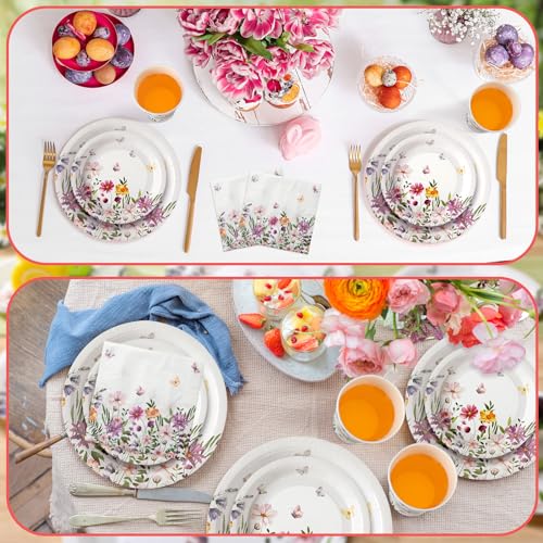 Hsei 250 Pcs Spring Wildflower Party Decoration Baby Shower Disposable Tableware Sets Birthday Supplies Serves 50 Guests Disposable Plates Napkins and Cups for Baby Bridal Shower Birthday Party - Image 4