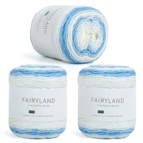 Aeelike Gradient Yarn for Crocheting, 3 Skeins Cake Yarns 100g (3.52 oz) 245m (267 Yards) # 3 Light Weight Super Soft Ombré Yarns for Making Blanket Scarves Sweaters, Blue White Gradient - Image 1
